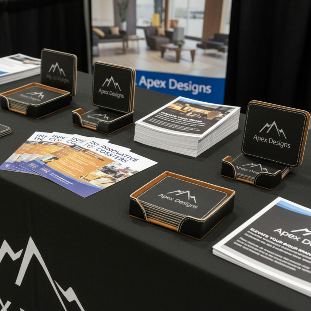 4" x 4" Square Leatherette Coaster Set-6 Piece with Exclusive Bulk Wholesale Pricing