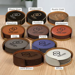 4" Round Leatherette 6-Coaster Set with Exclusive Bulk Wholesale Pricing