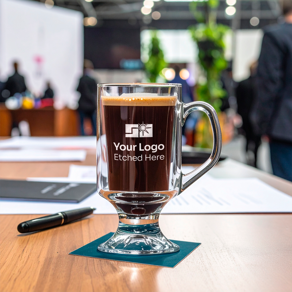 custom branded glass coffee mug