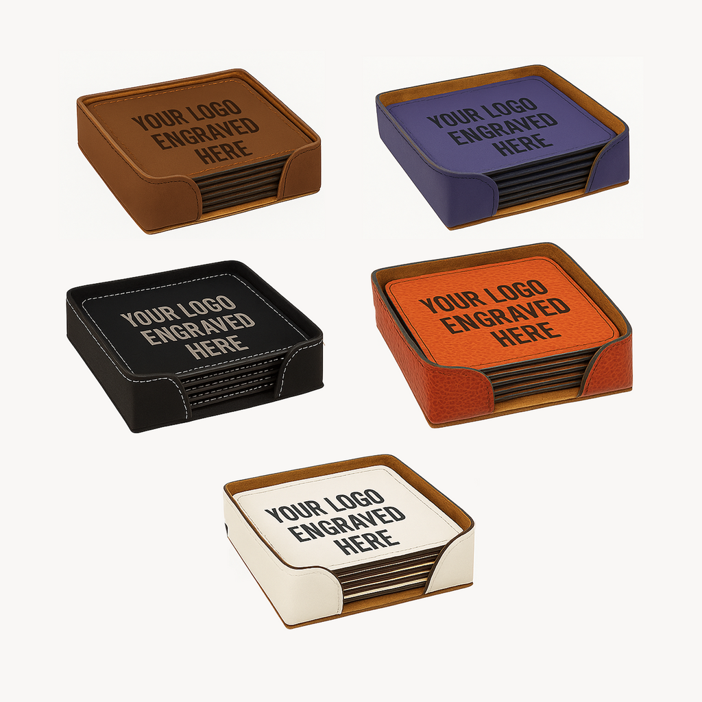 4" x 4" Square Leatherette Coaster Set-6 Piece with Exclusive Bulk Wholesale Pricing