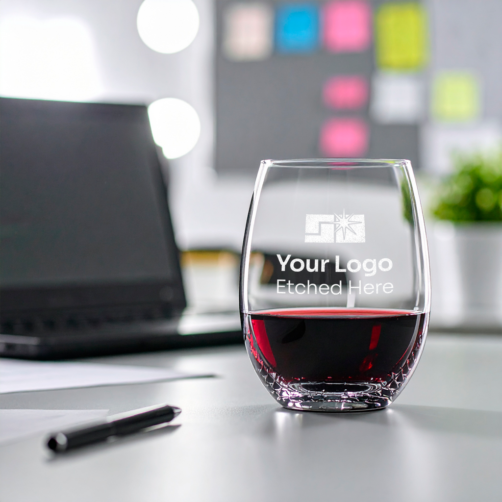 custom branded stemless wineglass