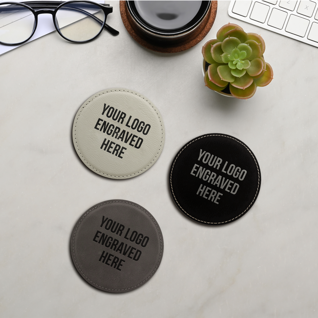 4" Round Leatherette Coaster with Exclusive Bulk Wholesale Pricing