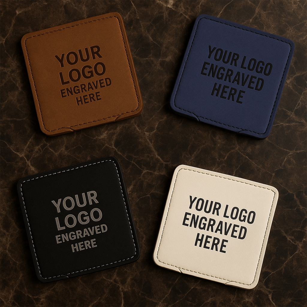 4" x 4" Square Leatherette Coaster Set-6 Piece with Exclusive Bulk Wholesale Pricing