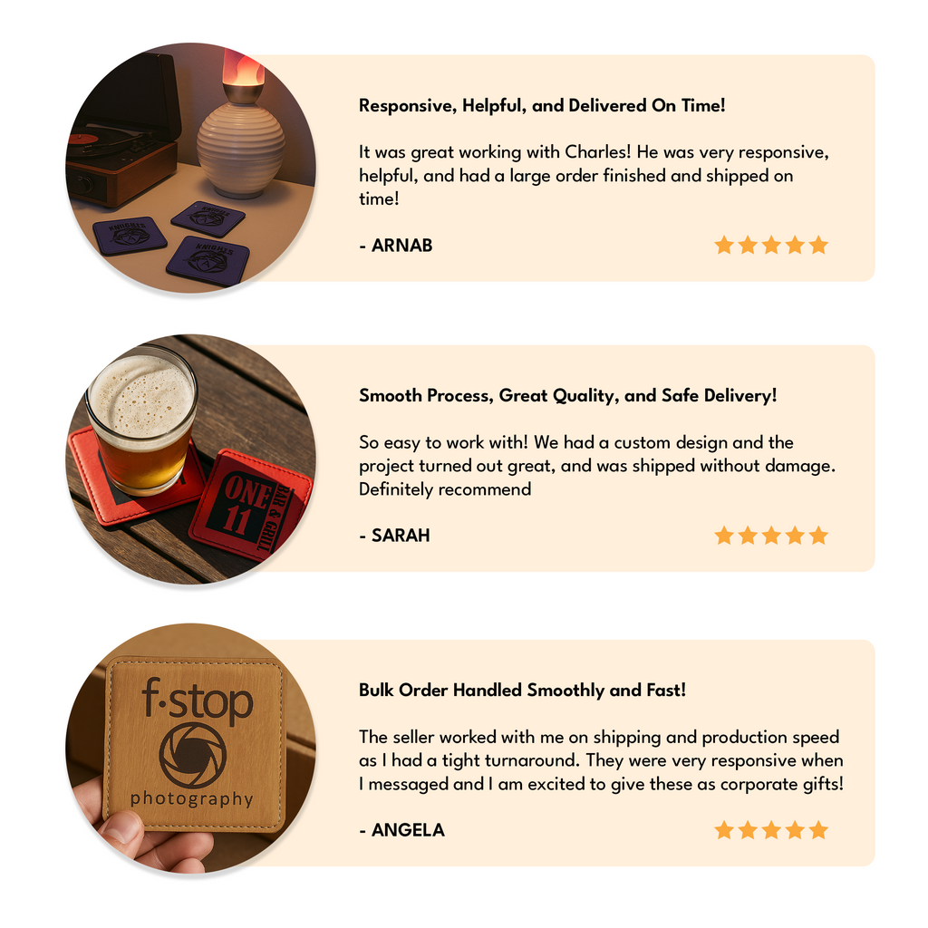 4" x 4" Square Leatherette Coaster with Exclusive Bulk Wholesale Pricing