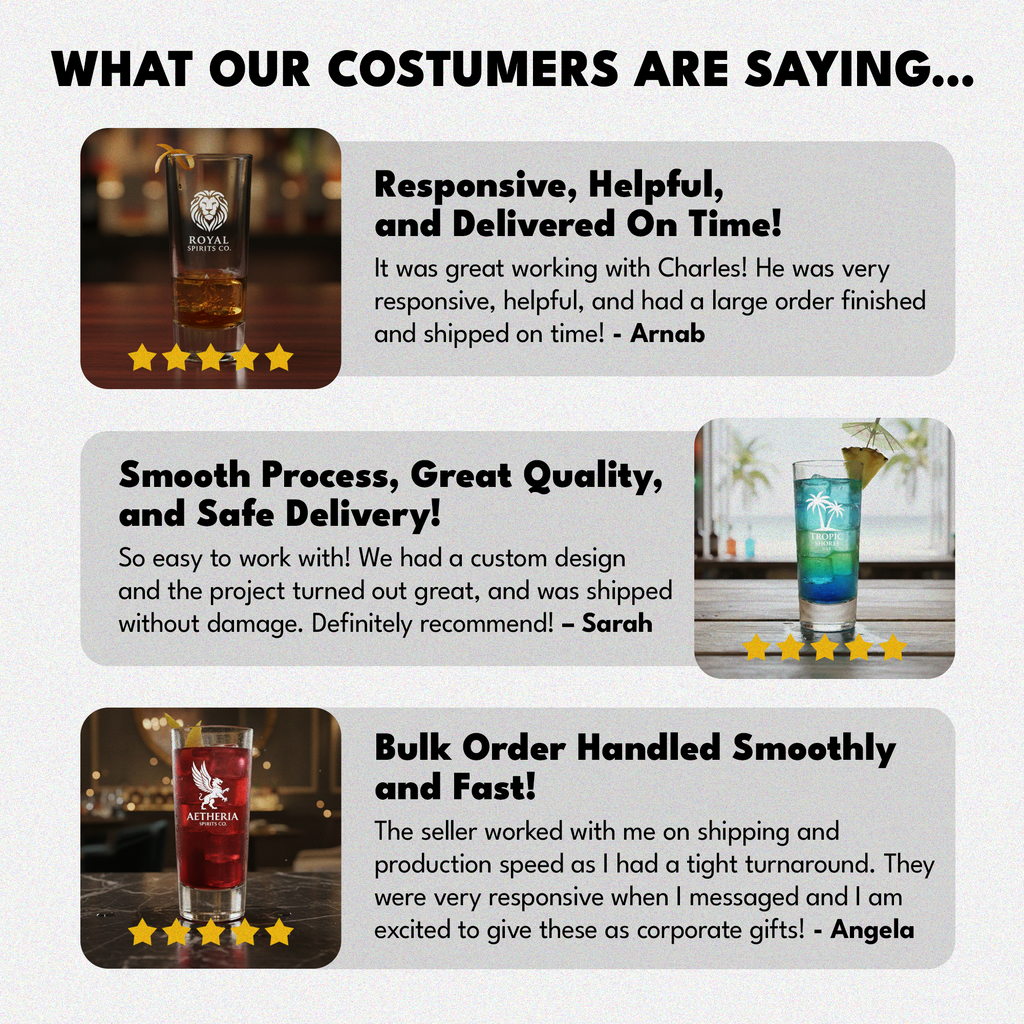 Reviews of a product with images of glasses and text on a white background