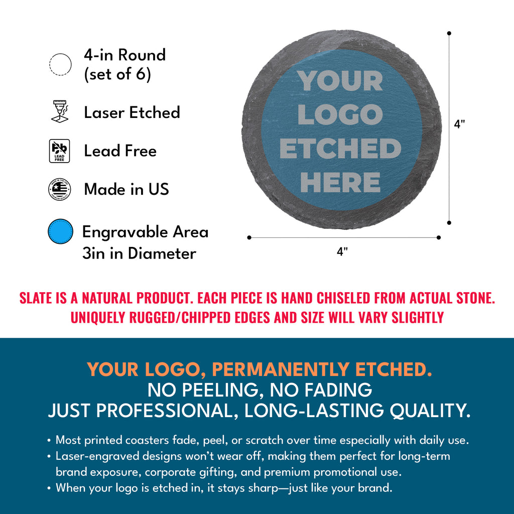 4" Round Slate Coaster Set-6 Piece with Exclusive Bulk Wholesale Pricing