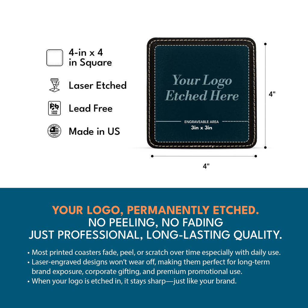 4" x 4" Square Leatherette Coaster with Exclusive Bulk Wholesale Pricing