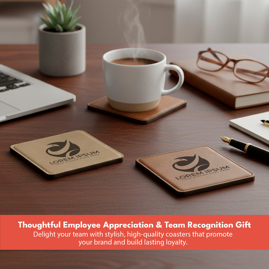 4" x 4" Square Leatherette Coaster with Exclusive Bulk Wholesale Pricing