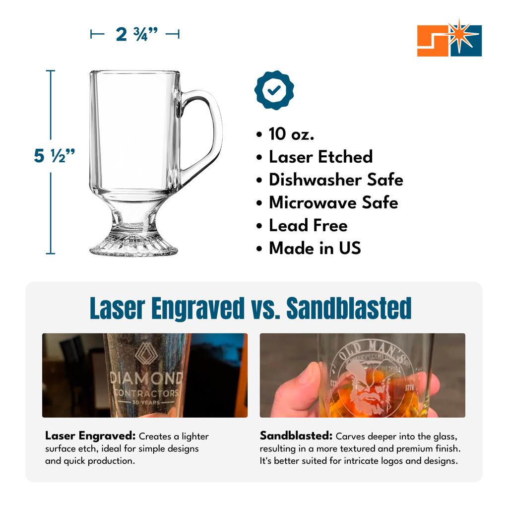 glass mug with measurements and laser engraving