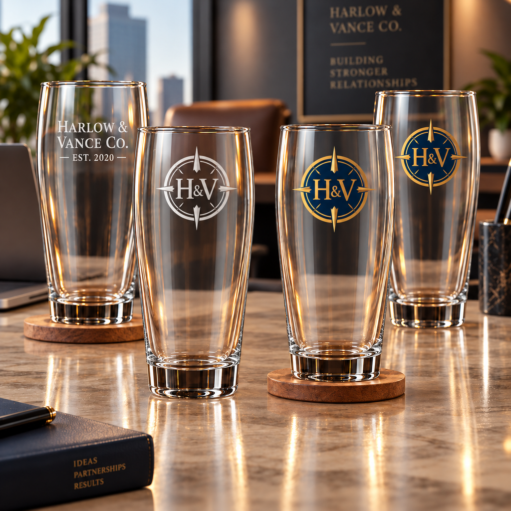 16oz Willi Becher Glass, Custom Engraved or UV Printed Logo Branding for Businesses