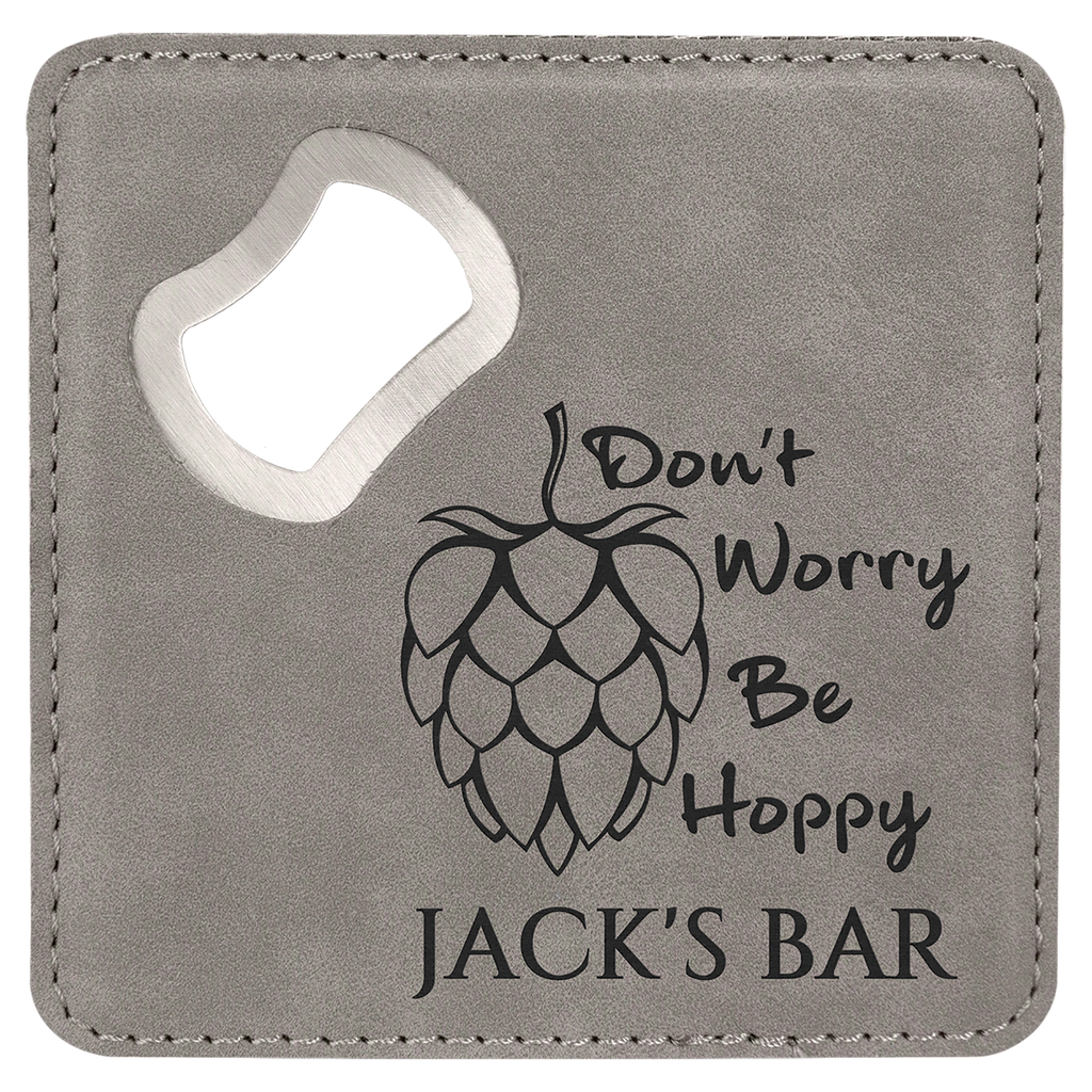 gray leatherette bottle opener coaster