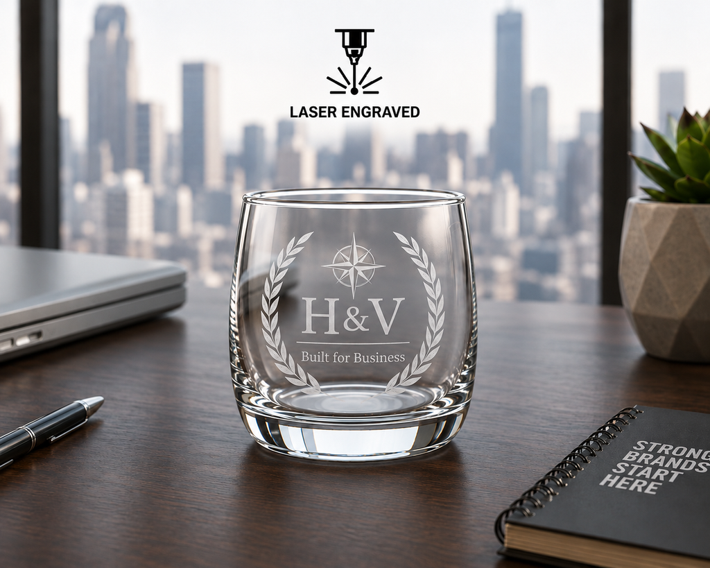 Custom Whiskey Glass, 10oz Etched Logo for Business