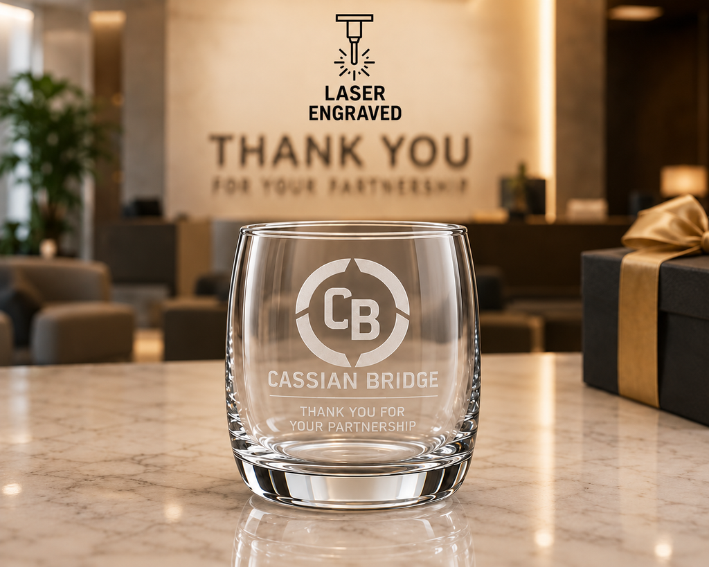 Custom Whiskey Glass, 10oz Etched Logo for Business