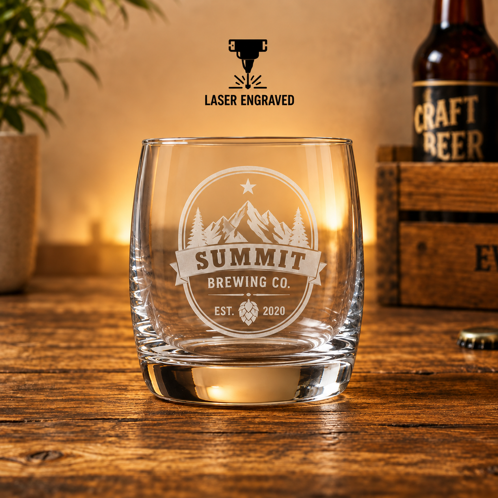 Custom Whiskey Glass, 10oz Etched Logo for Business