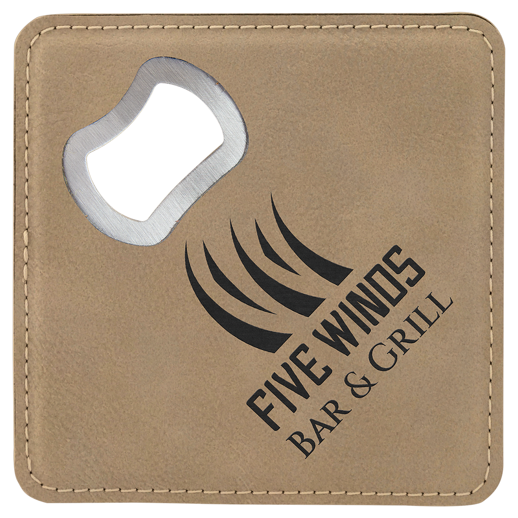 light brown leatherette bottle opener coaster