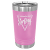 Light purple tumbler with 'California Surfing' text on a clear background