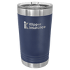 Blue insulated tumbler featuring Klipper Insurance logo on a transparent background