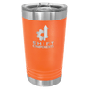 Orange tumbler with silver lid featuring Shift Components logo on a clear background