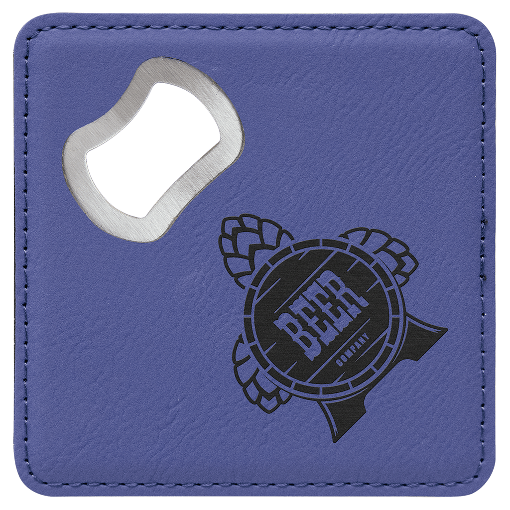 purple leatherette bottle opener coaster