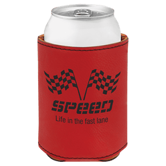 red leatherette beverage holder