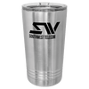 Silver tumbler with 'Southwest Telecom' logo on a green background