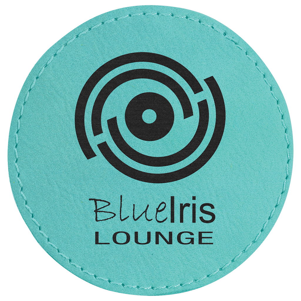 teal round leatherette coaster