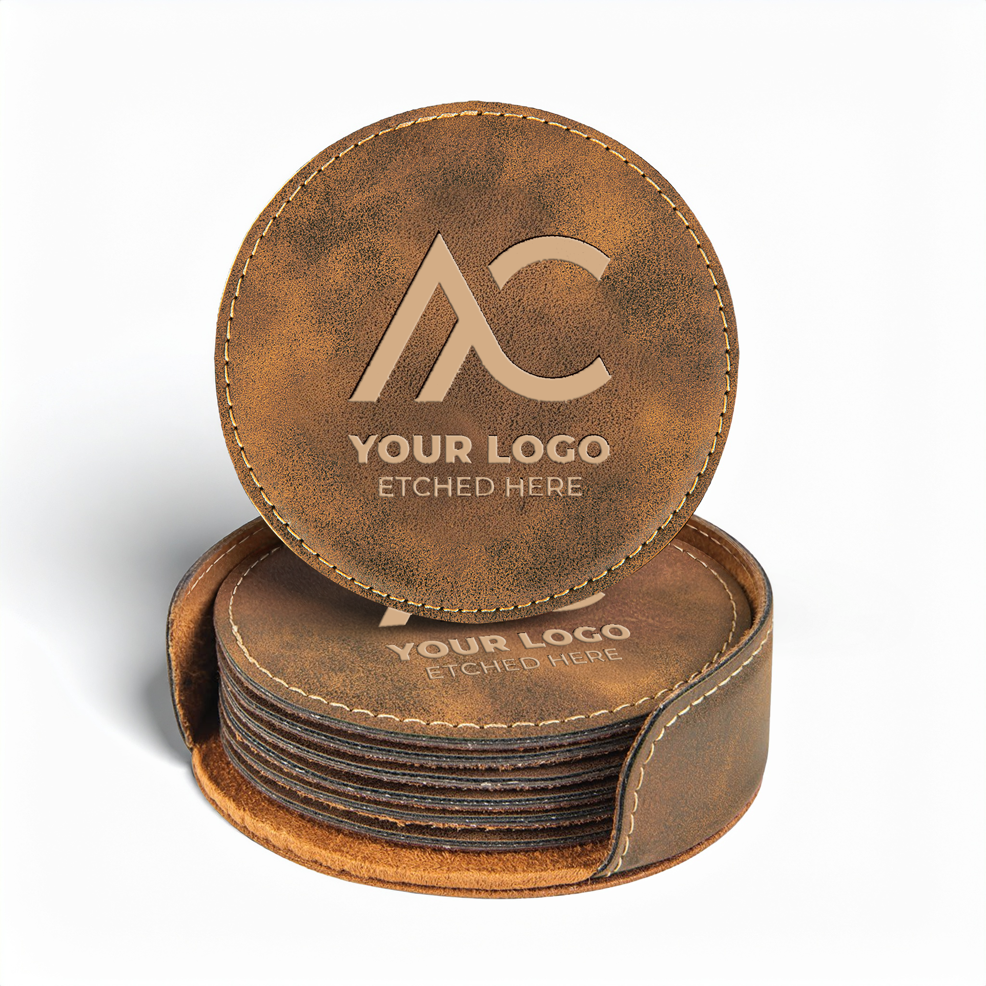 4" Round Leatherette 6-Coaster Set with Exclusive Bulk Wholesale Pricing