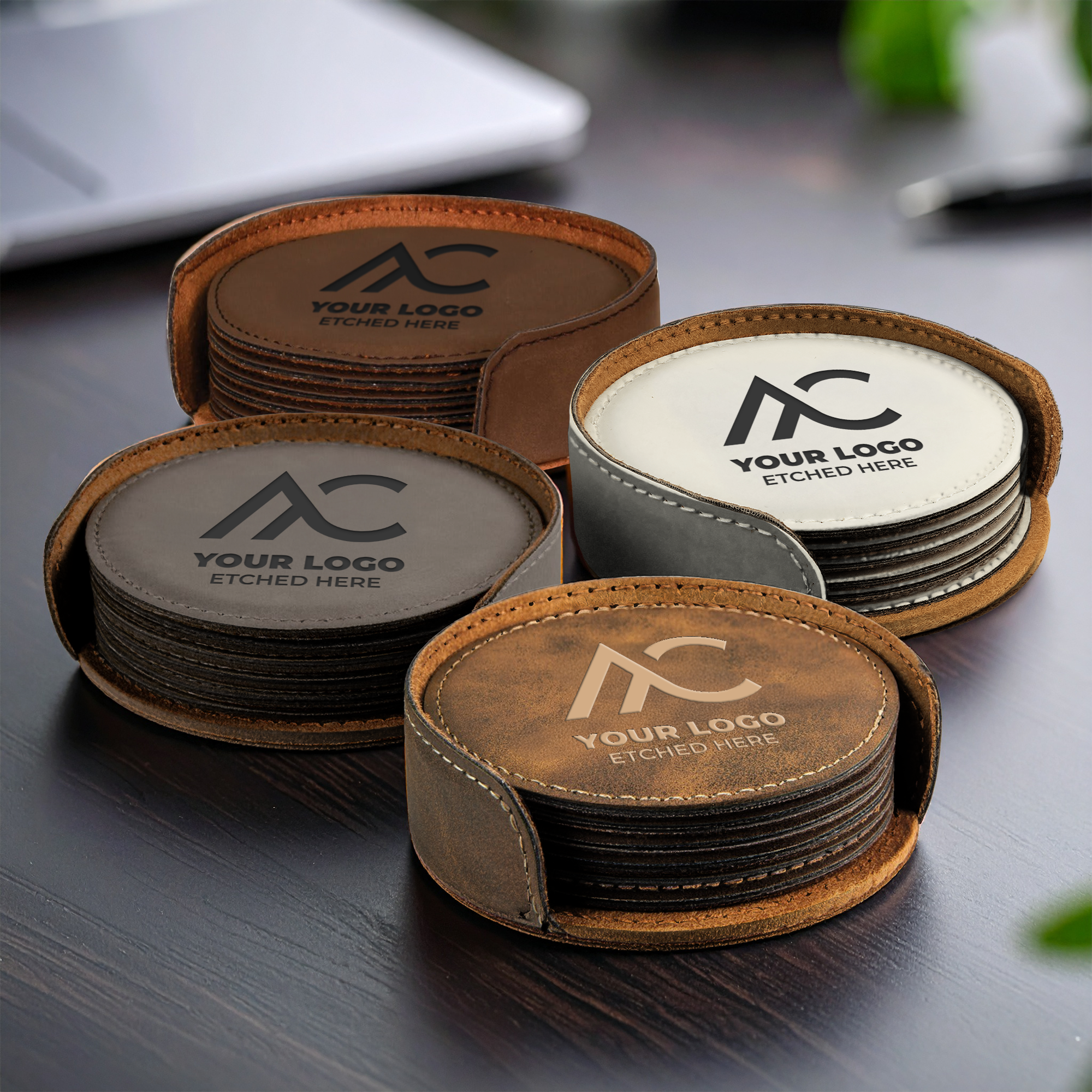 4" Round Leatherette 6-Coaster Set with Exclusive Bulk Wholesale Pricing