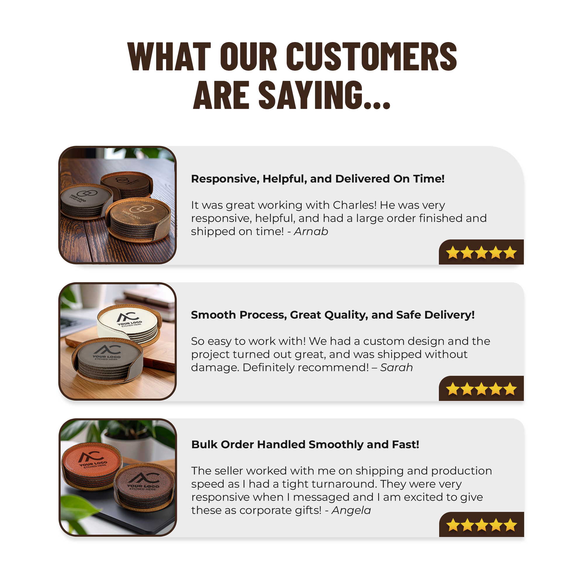 4" Round Leatherette 6-Coaster Set with Exclusive Bulk Wholesale Pricing