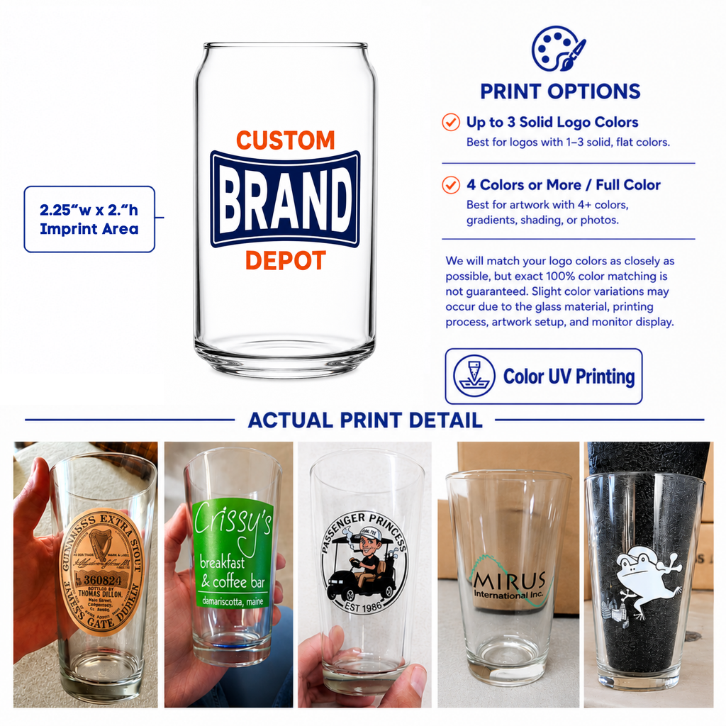 Custom Logo Beer Can Glass 16oz, Engraved or UV Color Printed Corporate Gifts