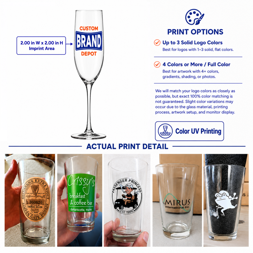 Personalized Champagne Flute, Engraved or UV Print 8oz Glass