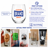 Custom Stemless Wine Glass, 9oz Small Business Gift with Engraved or UV Printed Logo