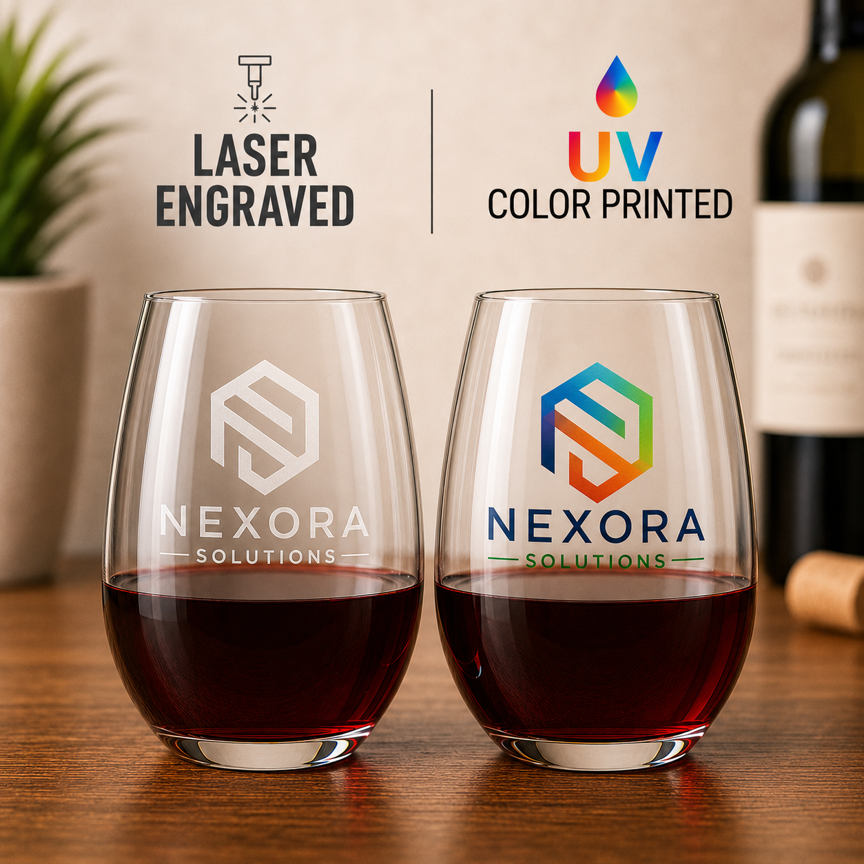 Engraved 15oz Stemless Wine Glasses