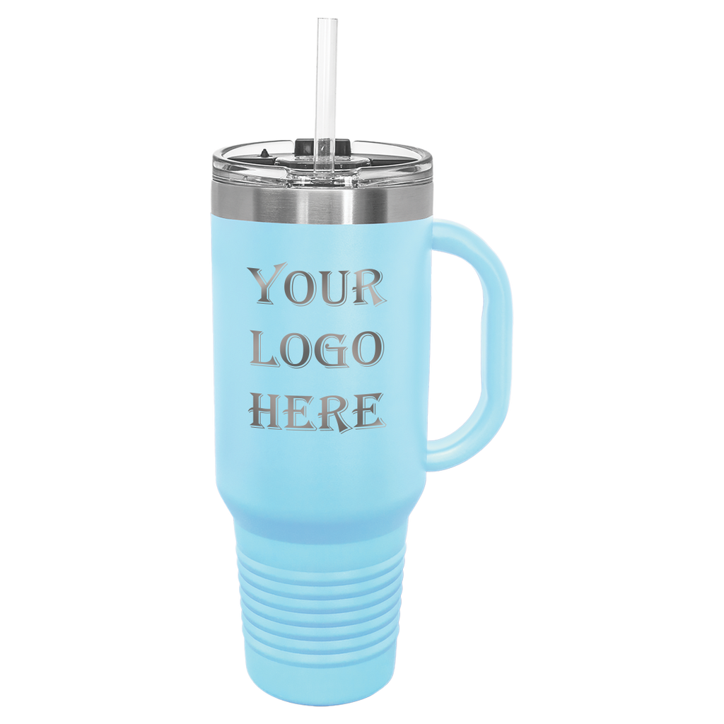 light blue travel mug