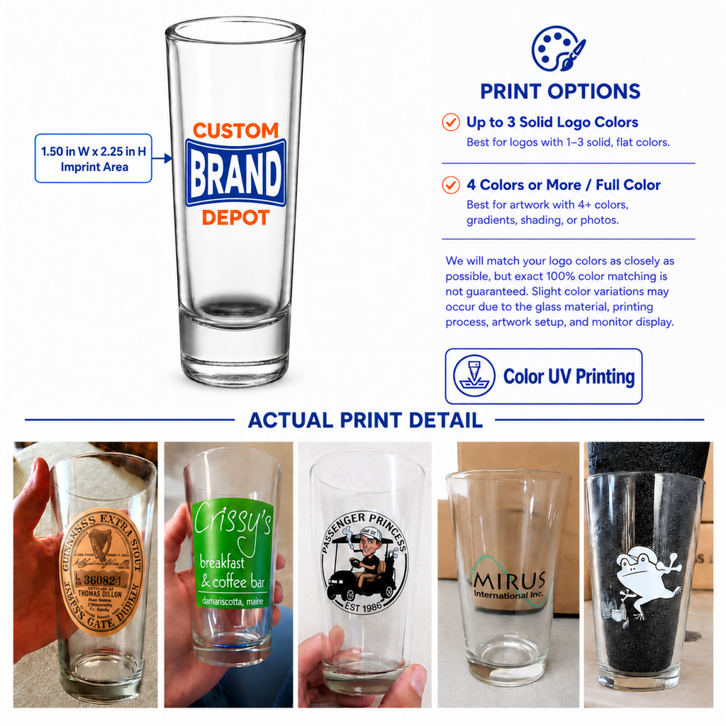 Custom Engraved or UV Printed, 2oz Shooter Glass Bulk Promotional Item
