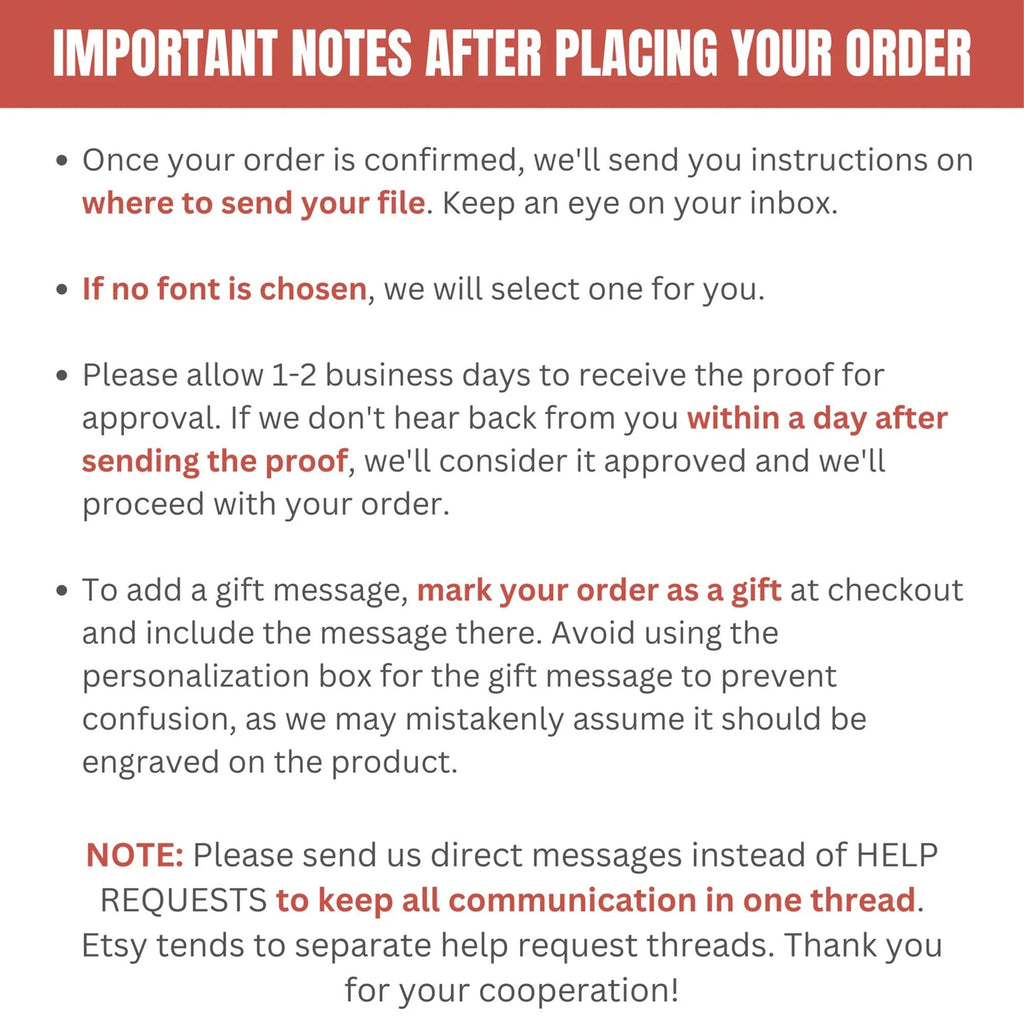 important notes after placing your order